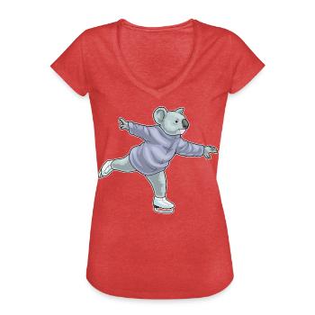 Patins à glace Koala - T-shirt vintage Femme - rouge chiné - Devant - Danielle (179cm)