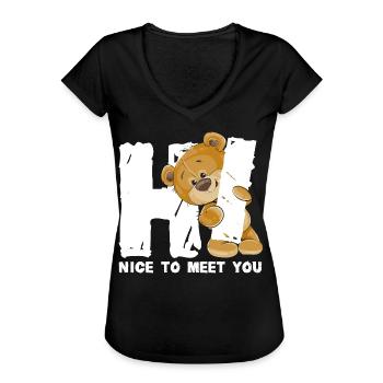 Niedlicher Teddybär Begrüßung englischer Spruch - Frauen Vintage T-Shirt - Schwarz - Vorne - Danielle (179cm)