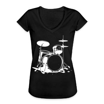 Drumset Zeichnung - Frauen Vintage T-Shirt - Schwarz - Vorne - Danielle (179cm)