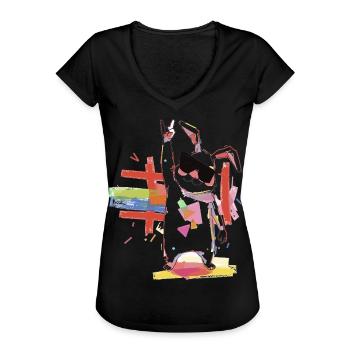 Regenbogenroboter Partystar - Frauen Vintage T-Shirt - Schwarz - Vorne - Danielle (179cm)