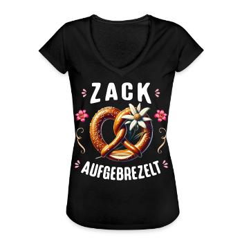Trachtenshirt Damen Trachten T-Shirt Dirndl Ersatz - Frauen Vintage T-Shirt - Schwarz - Vorne