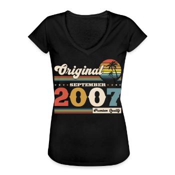18. Geburtstag Original September Jahrgang 2007 - Frauen Vintage T-Shirt - Schwarz - Vorne - Danielle (179cm)