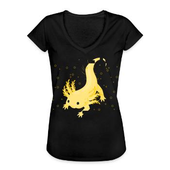 Design gecko lumineux avec détail jaune - T-shirt vintage Femme - noir - Devant - Danielle (179cm)
