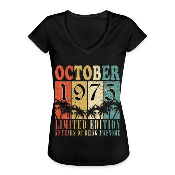 50. Geburtstag Original Oktober Jahrgang 1975 - Frauen Vintage T-Shirt - Schwarz - Vorne - Danielle (179cm)