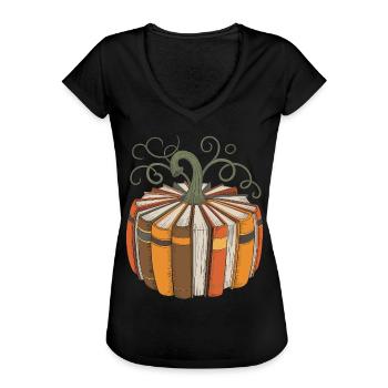 Bücherkürbis für Leseratten Kürbis Bücher - Frauen Vintage T-Shirt - Schwarz - Vorne - Danielle (179cm)