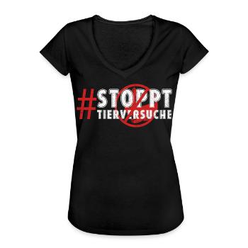 Bien-être animal STOP AUX TESTS SUR LES ANIMAUX DRÔLE - T-shirt vintage Femme - noir - Devant - Danielle (179cm)