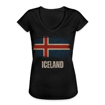 Island Flagge, Vintage Island - Frauen Vintage T-Shirt - Schwarz - Vorne - Danielle (179cm)