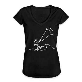 Kitesurfer Skizze – minimalistisches Wellenmotiv - Frauen Vintage T-Shirt - Schwarz - Vorne