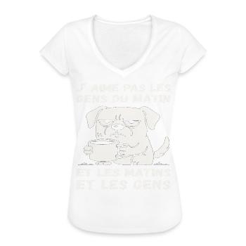 J' Aime Pas Les Gens Du Matin Humour Chien Café  - T-shirt vintage Femme - noir - Devant