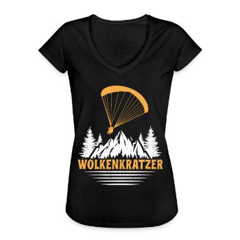 Paraglider WOLKENKRATZER LUSTIG - Frauen Vintage T-Shirt - Schwarz - Vorne - Danielle (179cm)