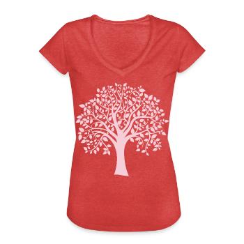 Icon Pink Jumbo Tree Print Silhouette - Women's Vintage T-Shirt - heather red - Front - Danielle (179cm)