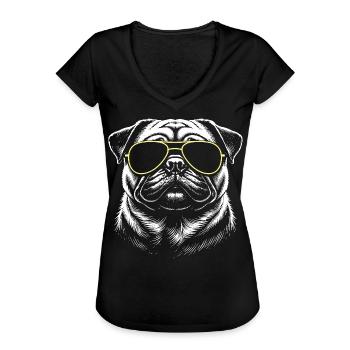 Mops Kopf - Frauen Vintage T-Shirt - Schwarz - Vorne - Danielle (179cm)