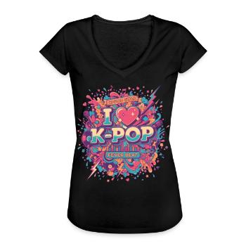 J’adore la musique coréenne K-Pop Fever Beat - T-shirt vintage Femme - noir - Devant - Danielle (179cm)