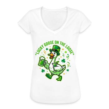 Funny Lucky Goose On The Loose St. Patrick Day - Women's Vintage T-Shirt - black - Front - Danielle (179cm)