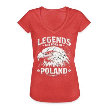 Légende polonaise : Aigle blanc – Orgueil & Tradition - T-shirt vintage Femme - rouge chiné - Devant - Danielle (179cm)