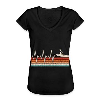 Kajakfahrer Herzschlag - Frauen Vintage T-Shirt - Schwarz - Vorne - Danielle (179cm)
