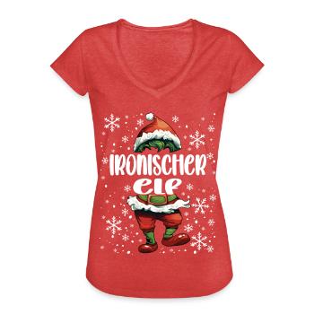 Weihnachtsoutfit Ironischer Elf - Frauen Vintage T-Shirt - Rot meliert - Vorne - Danielle (179cm)