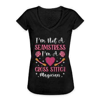 Fun cross stitch embroidery stitch - Women's Vintage T-Shirt - black - Front - Danielle (179cm)
