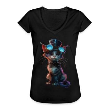 Steampunk-katze - Frauen Vintage T-Shirt - Schwarz - Vorne - Danielle (179cm)