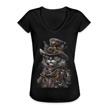 Steampunk-katze - Frauen Vintage T-Shirt - Schwarz - Vorne - Danielle (179cm)