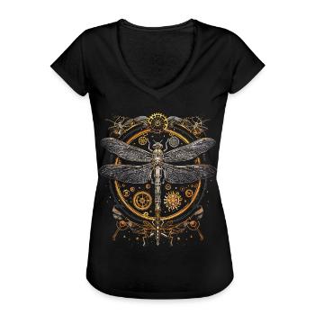 Steampunk-libelle - Frauen Vintage T-Shirt - Schwarz - Vorne - Danielle (179cm)