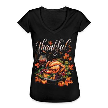 Dankbares Gobble Wobble Thanksgiving - Frauen Vintage T-Shirt - Schwarz - Vorne - Danielle (179cm)