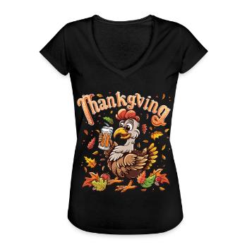 Dankbares Gobble Wobble Thanksgiving - Frauen Vintage T-Shirt - Schwarz - Vorne - Danielle (179cm)
