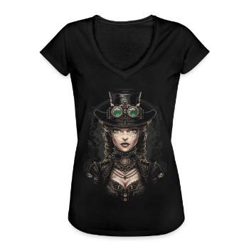 Schöne Frauen Steampunk Liebhaber - Frauen Vintage T-Shirt - Schwarz - Vorne - Danielle (179cm)