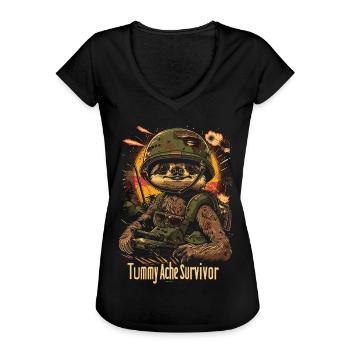 Lustiges Faultier Meme Bauchschmerzen - Frauen Vintage T-Shirt - Schwarz - Vorne - Danielle (179cm)