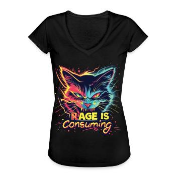Cat Rage Consumes Me Humor Meme - Frauen Vintage T-Shirt - Schwarz - Vorne - Danielle (179cm)