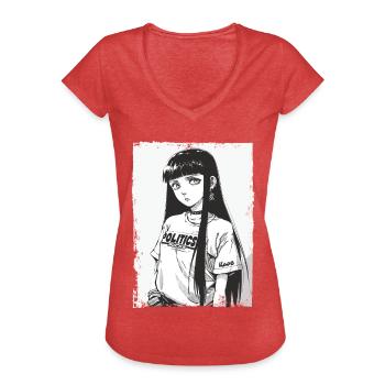 Cartoon Girl japonais et politique - T-shirt vintage Femme - rouge chiné - Devant - Danielle (179cm)