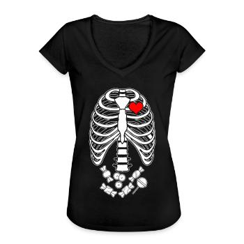 Halloween Süssigkeiten Skelett Rippen Geschenk - Frauen Vintage T-Shirt - Schwarz - Vorne