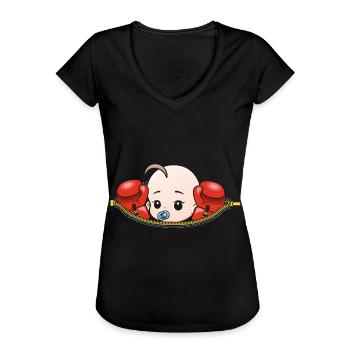 Grossesse Boxer boxer enceinte cadeau - T-shirt vintage Femme - noir - Devant - Danielle (179cm)