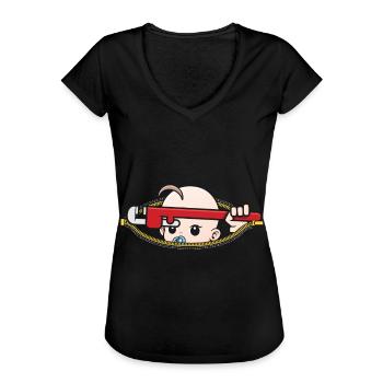 Grossesse Spengler plombier enceinte - T-shirt vintage Femme - noir - Devant - Danielle (179cm)