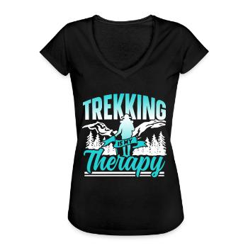 Trekking Ist Meine Therapie Wanderer Wandern - Frauen Vintage T-Shirt - Schwarz - Vorne - Danielle (179cm)