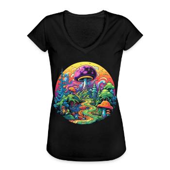 Champignons psychédéliques - T-shirt vintage Femme - noir - Devant - Danielle (179cm)