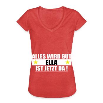 Ella nom Prénom Anniversaire - T-shirt vintage Femme - rouge chiné - Devant - Danielle (179cm)