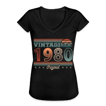 Millésime 1980 Année de naissance 1980 Anniversaire Hommes - T-shirt vintage Femme - noir - Devant - Danielle (179cm)