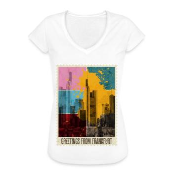 Frankfurt Deutschland Stadt Skyline Briefmarke - Frauen Vintage T-Shirt - Schwarz - Vorne - Danielle (179cm)