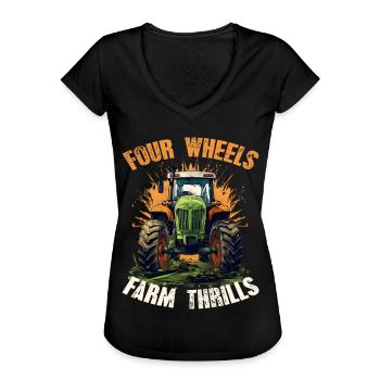 Four Wheels Farm Thrills Tractor Farming - T-shirt vintage Femme - noir - Devant - Danielle (179cm)