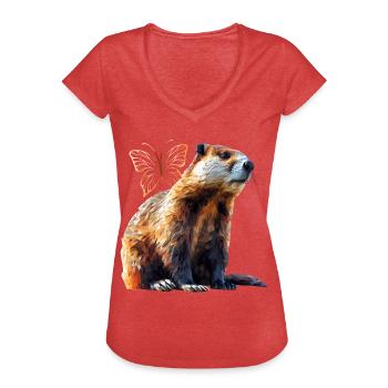 Biber - Frauen Vintage T-Shirt - Rot meliert - Vorne - Danielle (179cm)