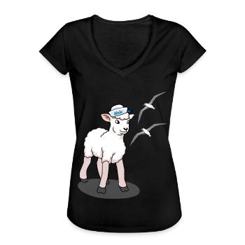 North Sea Baltic Sea Sheep Seagulls Coast Northern Germany - Women's Vintage T-Shirt - black - Front - Danielle (179cm)