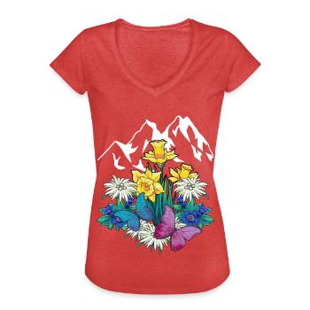 Autriche Tyrol printemps Nature Amoureux de la nature Alm - T-shirt vintage Femme - rouge chiné - Devant - Danielle (179cm)