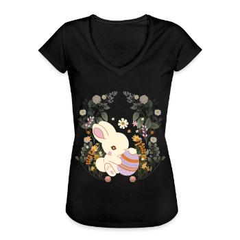 Pâques, Lapin De Pâques, Oeuf De Pâques, Nature, Enfant, Bébé - T-shirt vintage Femme - noir - Devant - Danielle (179cm)