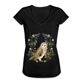 Eulen Eule Blumen Frühling - Frauen Vintage T-Shirt - Schwarz - Vorne - Danielle (179cm)