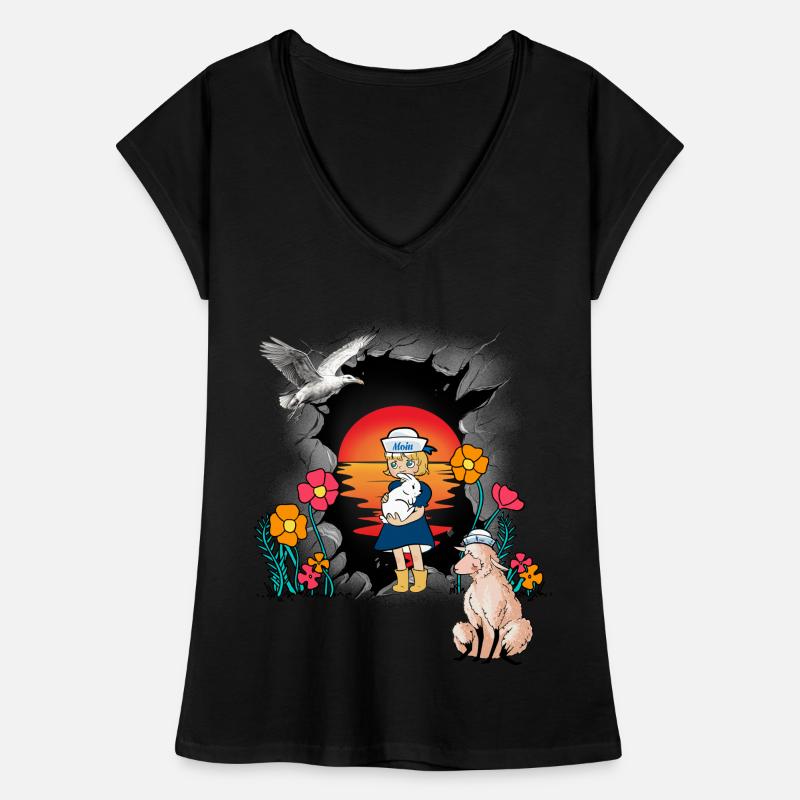 maritim Mädchen Matrose Küste Schaf Möwe Kind Frauen Vintage T-Shirt