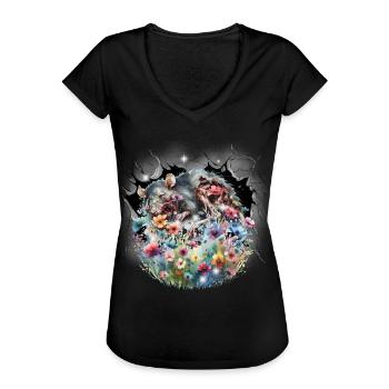 Souris souris rat fleurs fleur nature environnement - T-shirt vintage Femme - noir - Devant - Danielle (179cm)