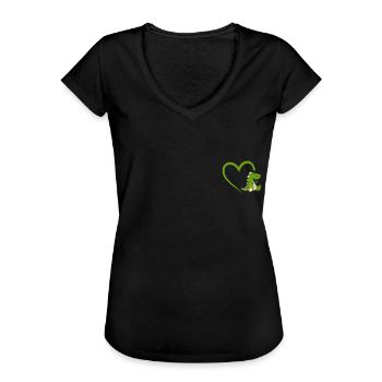Dinosaurier Herz Dino Mittelfinger Geschenk - Frauen Vintage T-Shirt - Schwarz - Vorne - Danielle (179cm)
