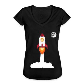 Bitcoin Rakete Mond - Kryptowährung Bitcoins - Frauen Vintage T-Shirt - Schwarz - Vorne - Danielle (179cm)