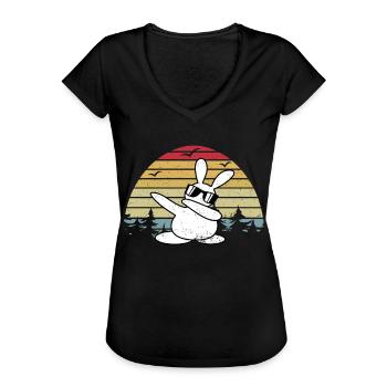 Dabbing Dance Hase - Retro Dab Dance Rabbit - Frauen Vintage T-Shirt - Schwarz - Vorne